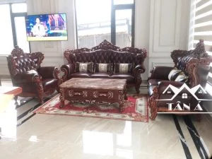 ghế sofa da bò thật tân cổ điển nhập khẩu loan