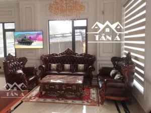 ghế sofa da bò thật tân cổ điển nhập khẩu loan