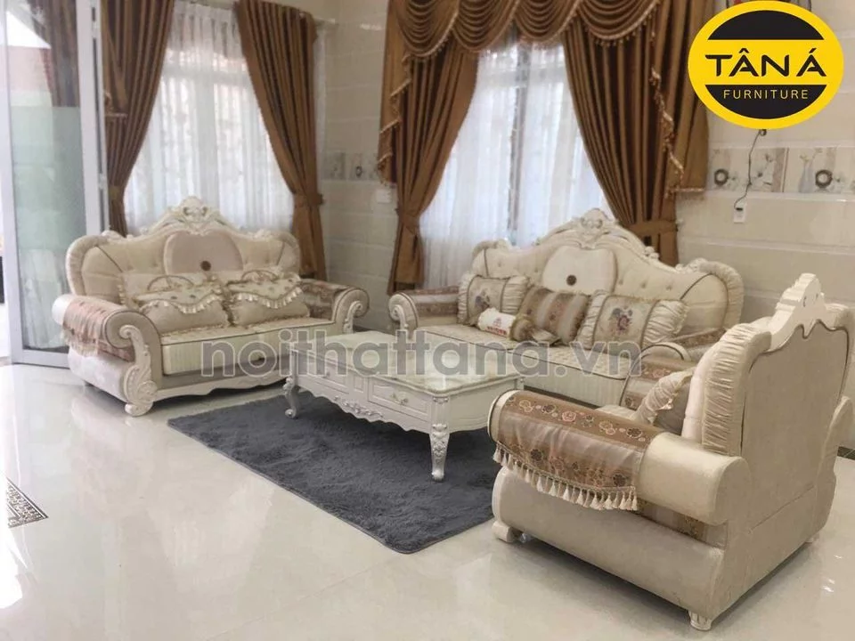 Bộ ghế sofa vải nỉ tân cổ điển nhập khẩu Đài Loan