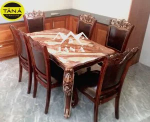 Bàn ăn mặt đá 6 ghế gỗ sồi nhập khẩu đài loan BA80