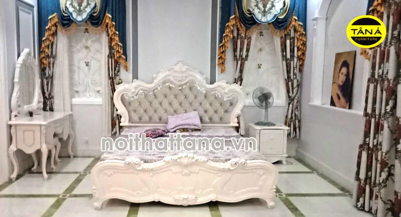 Giường ngủ tân cổ điển gỗ sồi cao cấp nhập khẩu đài loan