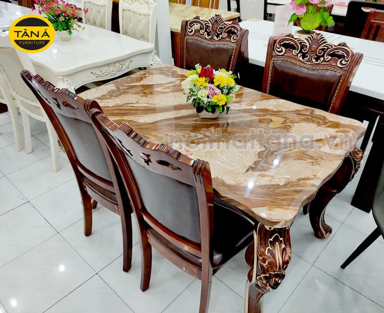 Bàn ăn mặt đá 6 ghế BA80 Bàn ăn mặt đá 6 ghế BA80