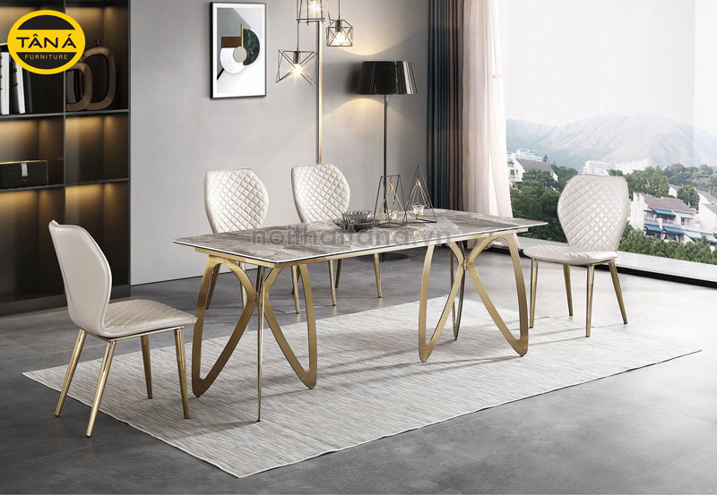 Bàn ăn mặt đá chân sắt tĩnh điện đẹp BA-2015