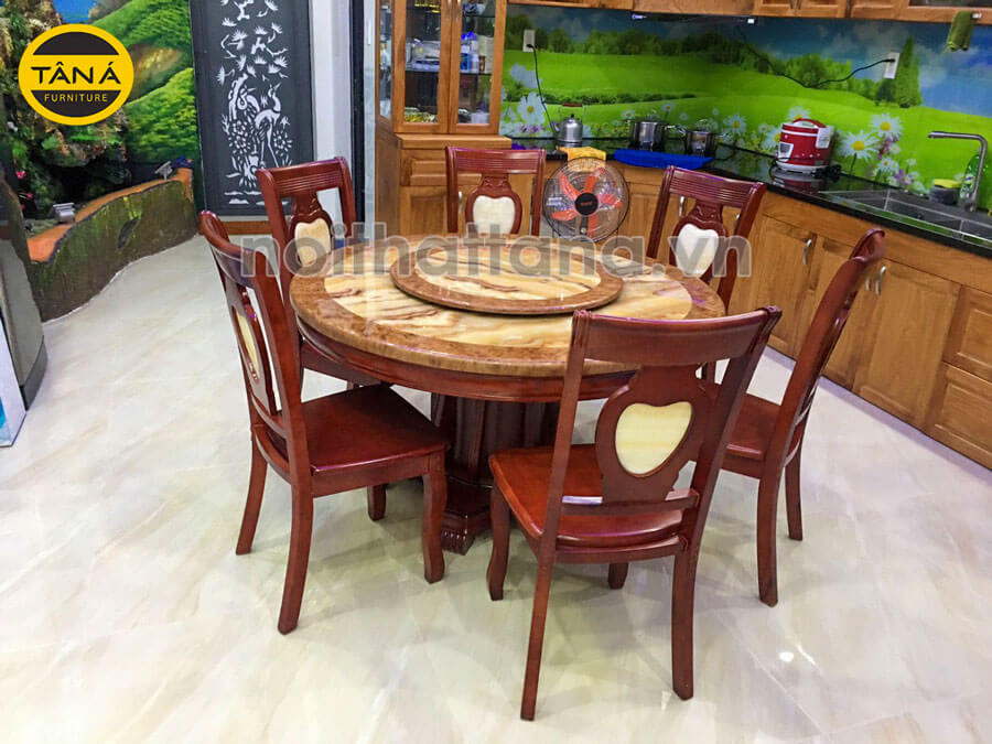 bộ bàn ăn tròn hiện đại 6 ghế gỗ sồi nhập khẩu