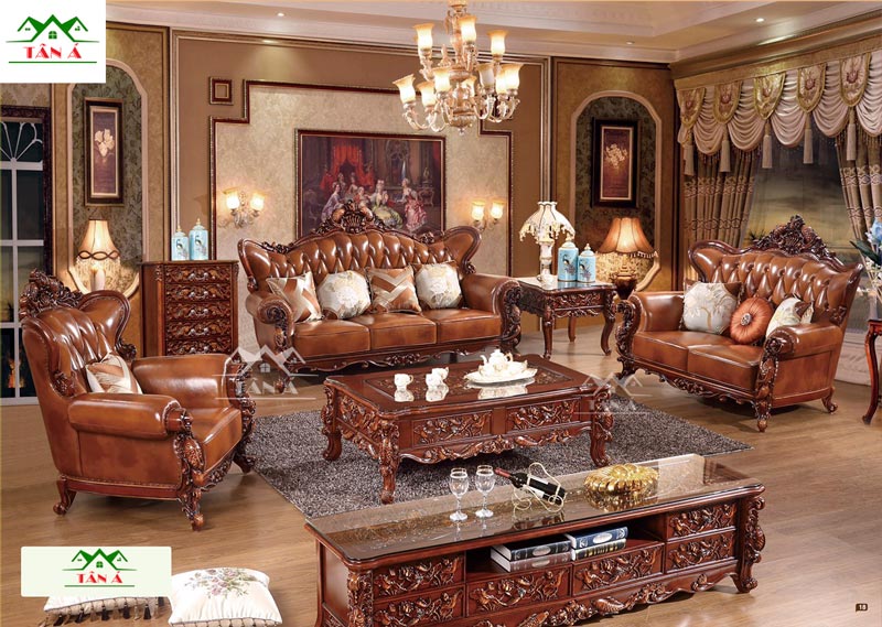 Mua bộ ghế sofa da bò thật tân cổ điển cao cấp tại TPHCM, sofa nhập khẩu đài loan