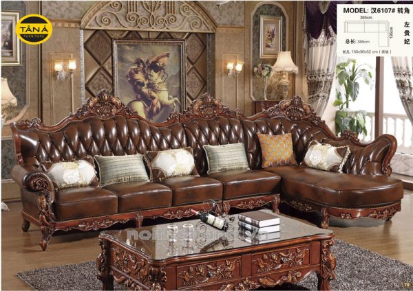 Ghế sofa da bò tân cổ điển góc L nhập khẩu đài loai