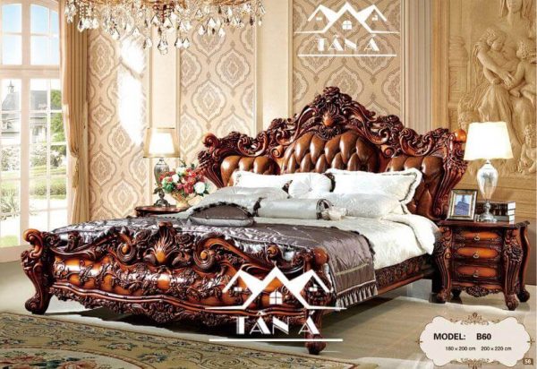 Giường ngủ tân cổ điển gỗ sồi cao cấp nhập khẩu Đài Loan TA-B60