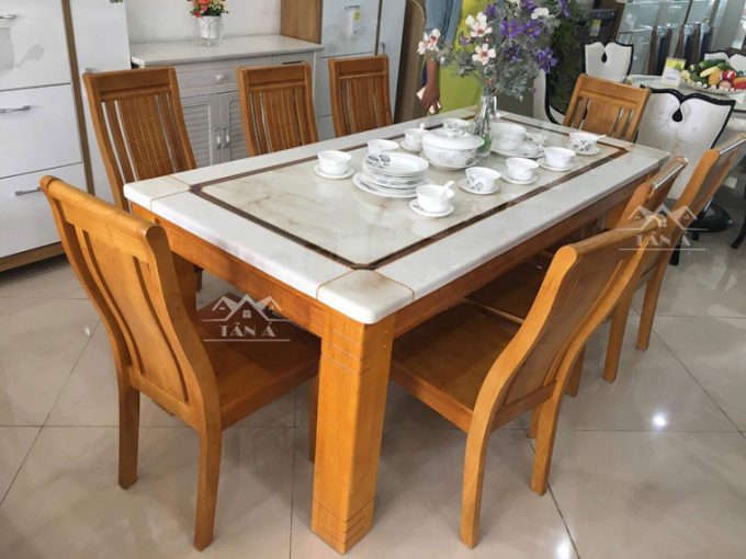 bàn ăn hình chữ nhật 8 ghế gỗ sồi giá rẻ