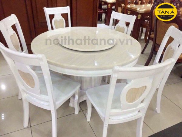 Bàn ăn tròn mặt đá Xoay hiện đại 6 ghế BA85