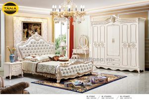Bộ giường tủ tân cổ điển bọc da đầu và đuôi giường TA-H1725