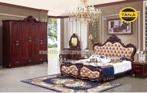 Bộ giường tủ tân cổ điển bọc da đầu và đuôi giường TA-S1805