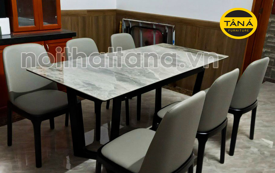 Bộ bàn ăn mặt đá concorde 6 ghế bọc da