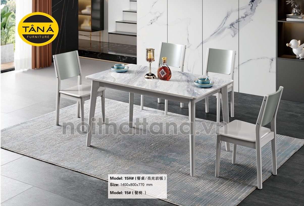 Bộ bàn ăn hiện đại màu xám trắng 6 ghế BA-15H