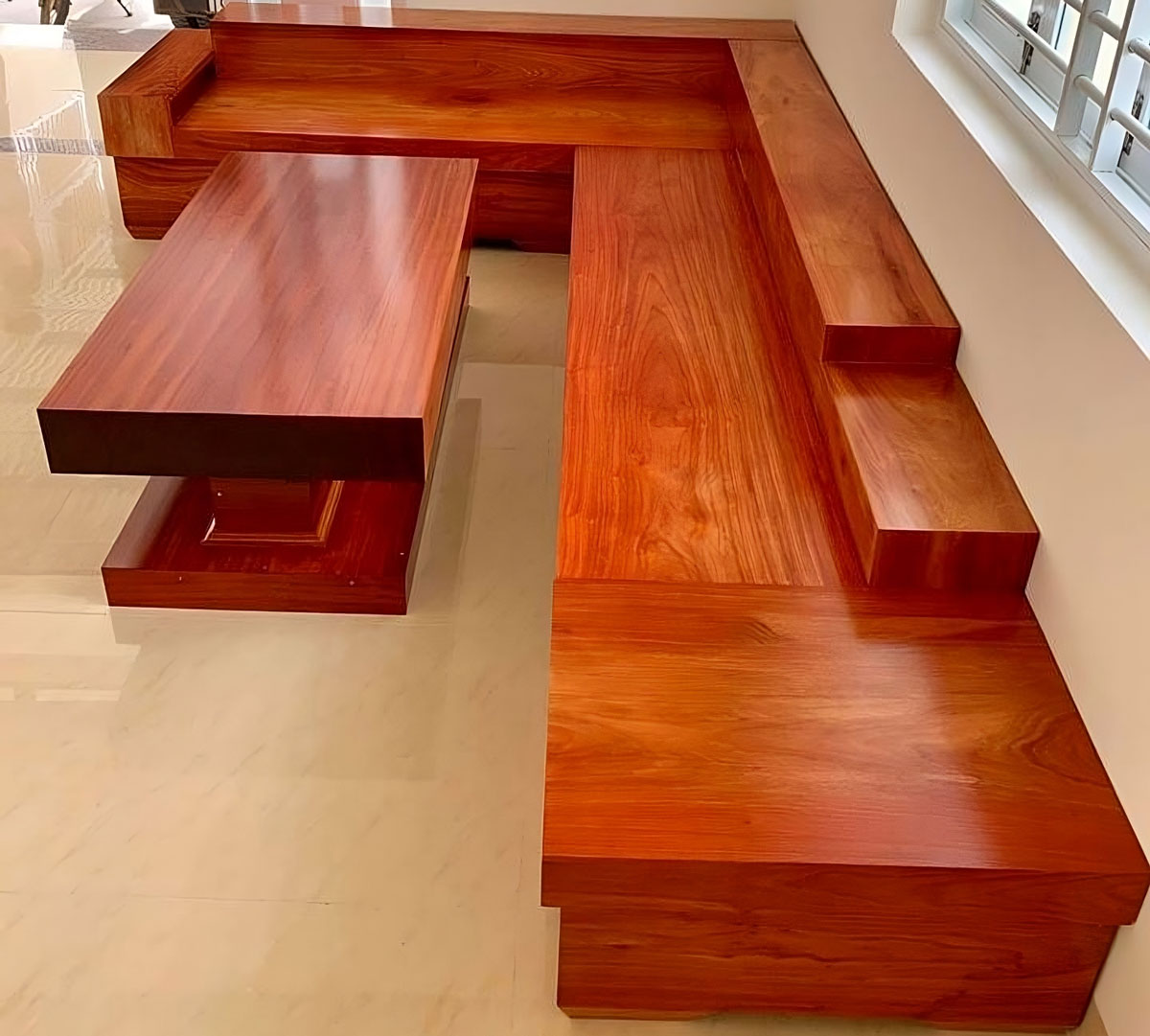 Ghế sofa gỗ hương đỏ góc L
